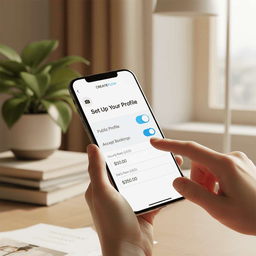 Content creator setting up callme profile on phone