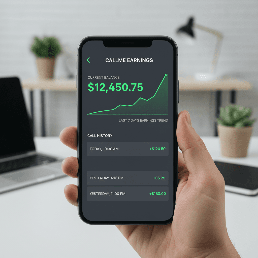 callme earnings dashboard on smartphone